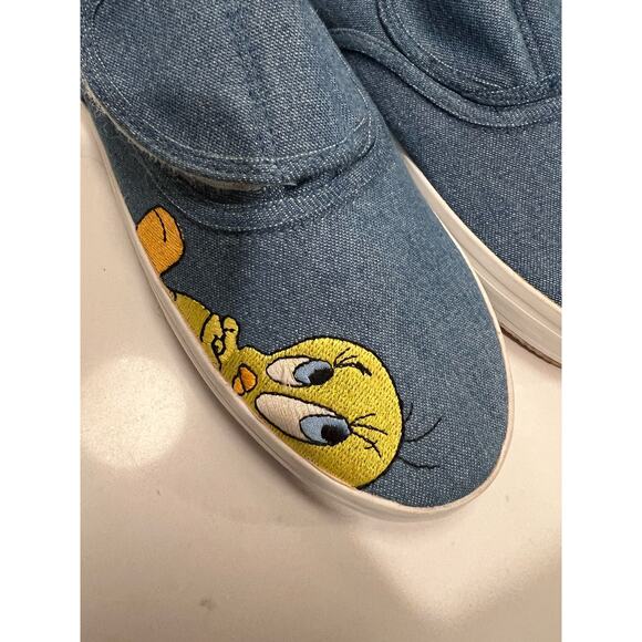 Vintage 90s Looney Tunes Tweety Bird Blue Velcro slip on flat shoes - Picture 4 of 15